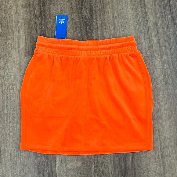ADIDAS X Jeremy Scott Velour Mini Skirt Orange Y2K Collab Sz M - Picture 11 of 12